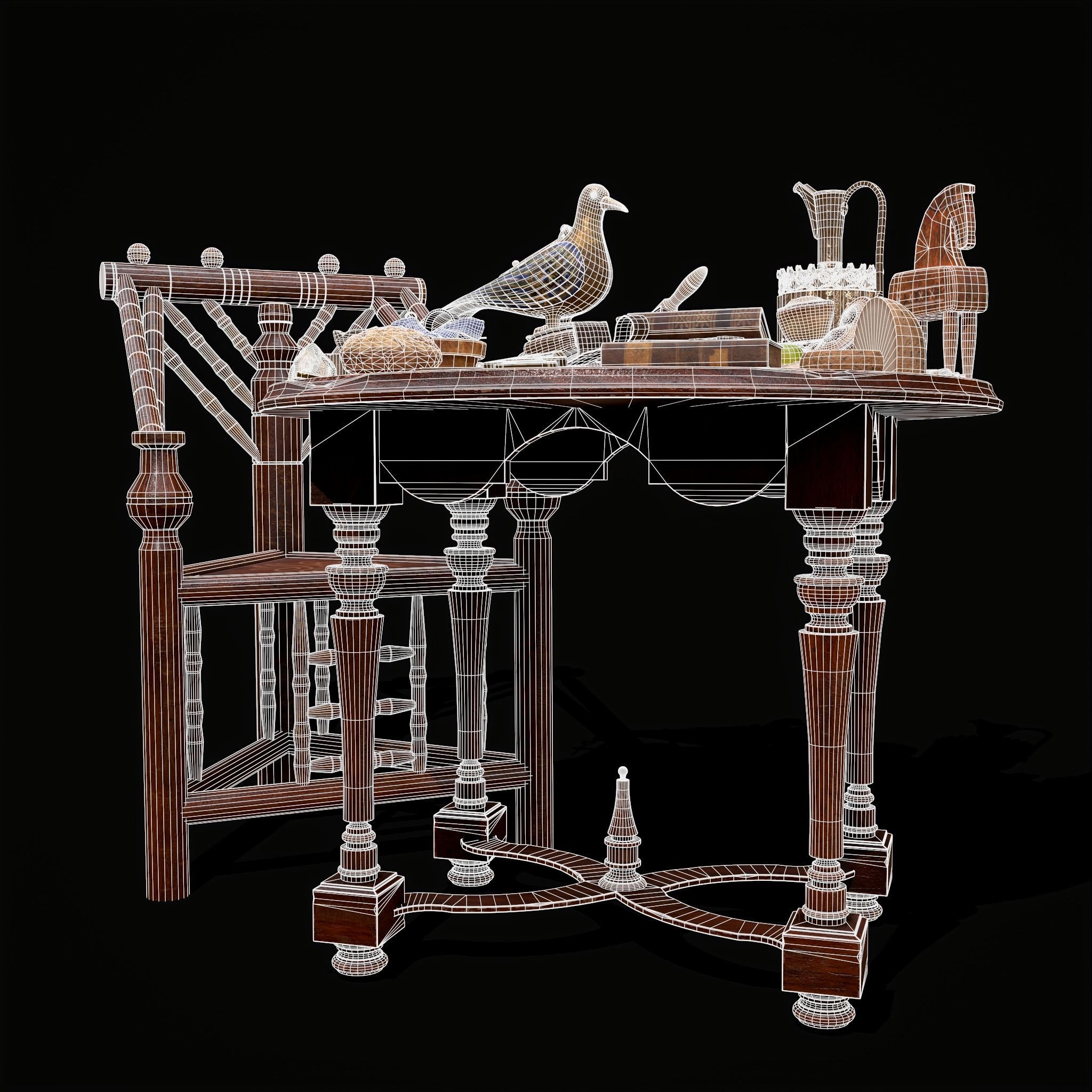 Medieval Props Messy Table Scene 3D Model Collection_43