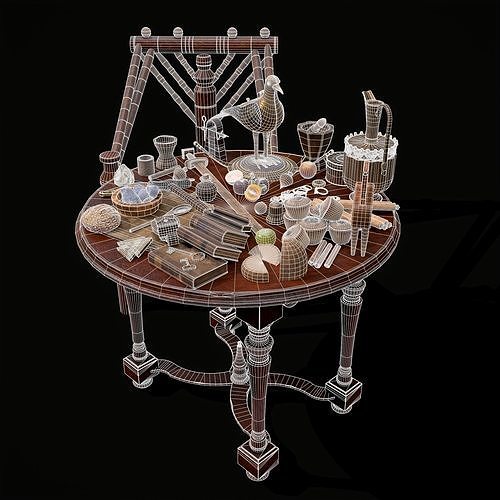 Medieval Props Messy Table Scene 3D Model Pack 4