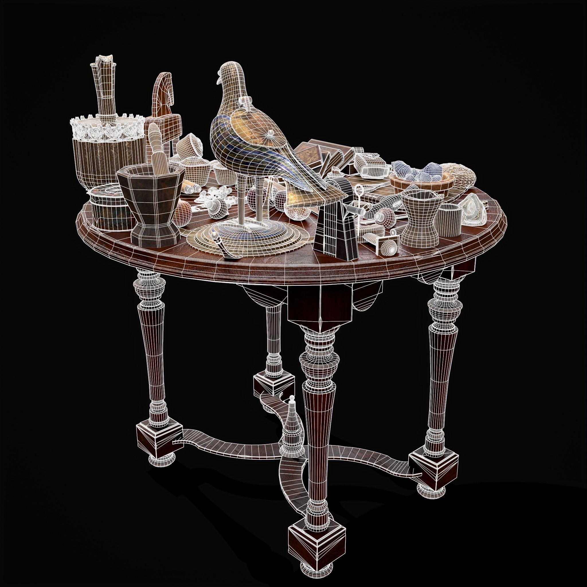 Medieval Props Messy Table Scene 3D Model Collection_23