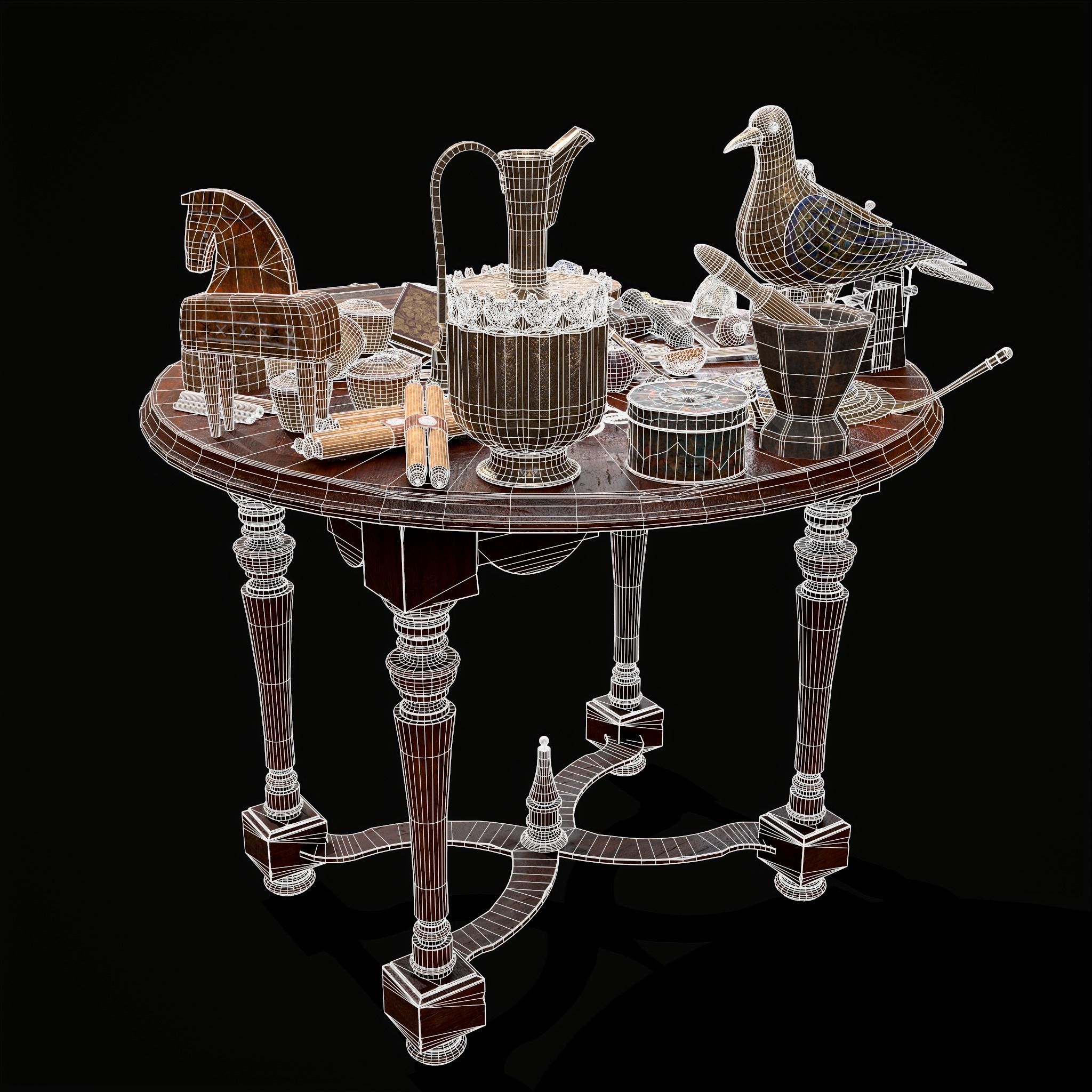 Medieval Props Messy Table Scene 3D Model Collection_22