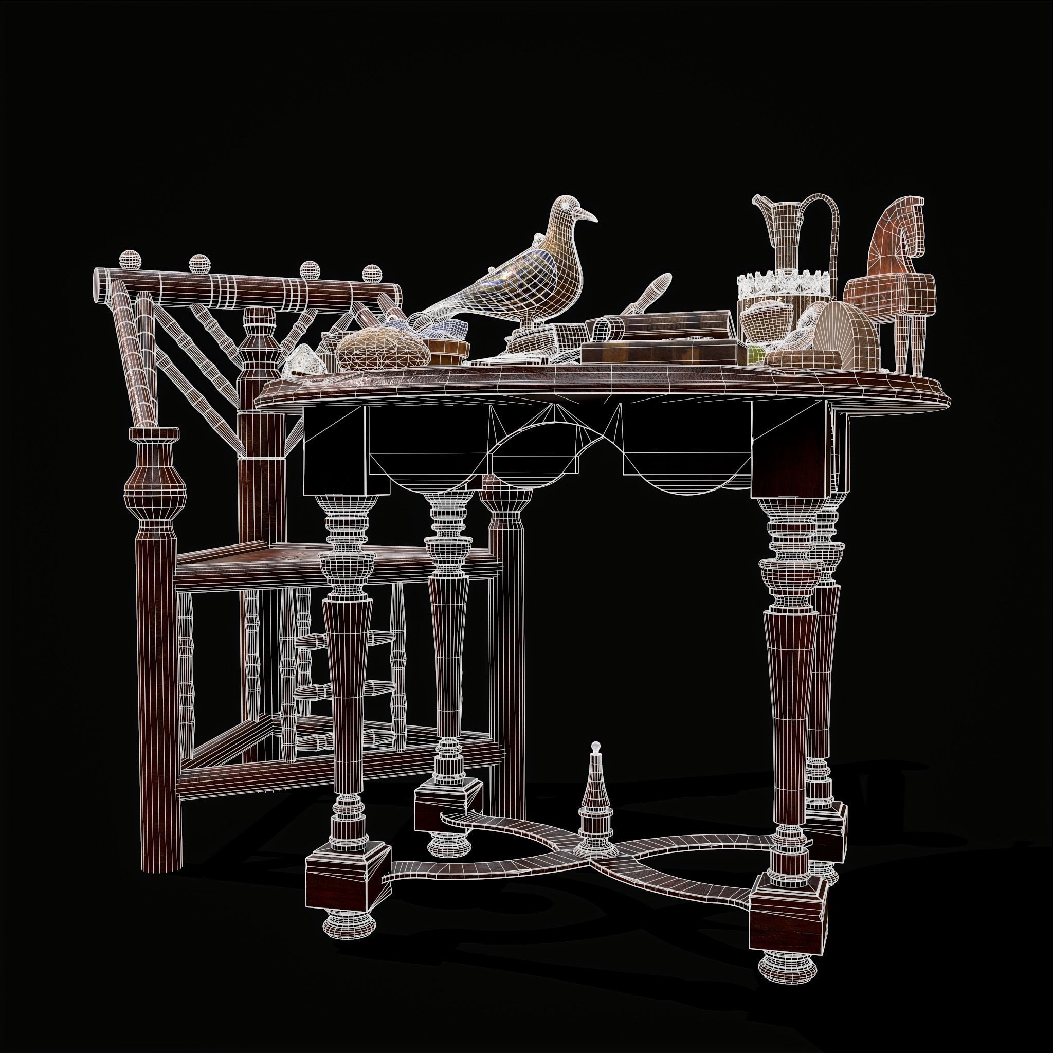 Medieval Props Messy Table Scene 3D Model Collection_13