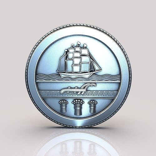 Norfolk silver coin with ship 3D print model