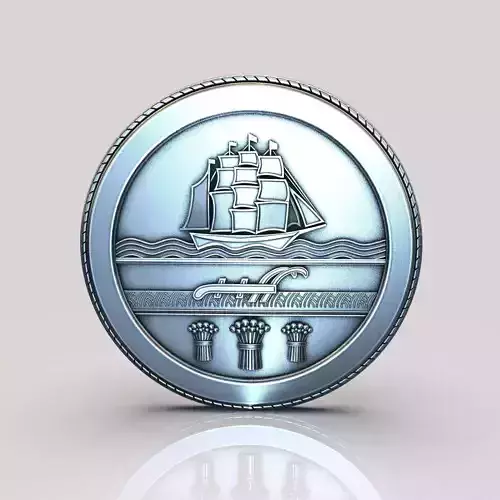 Norfolk silver coin with ship 3D print model