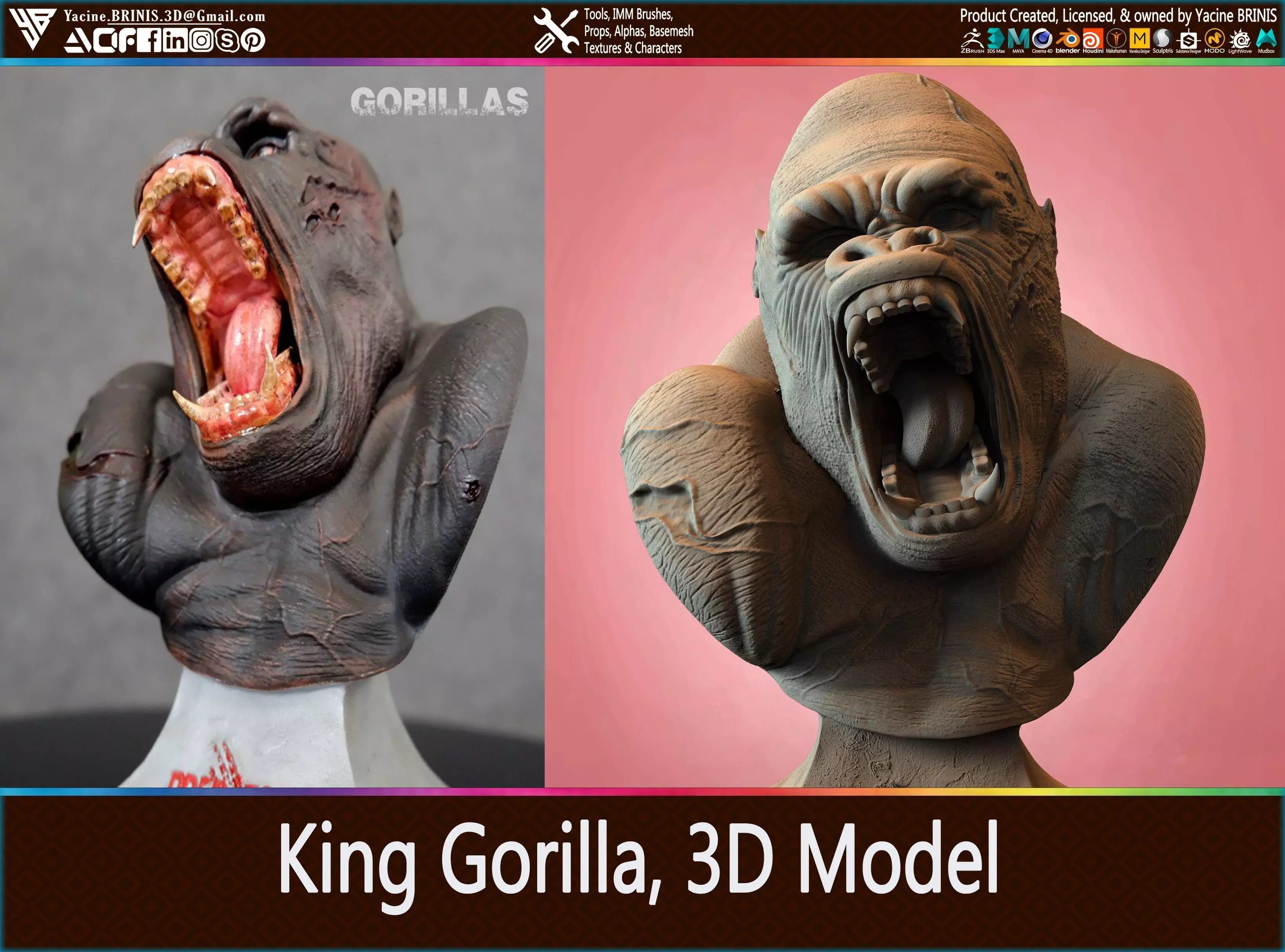 King Gorilla 3D Model 3D print model_0