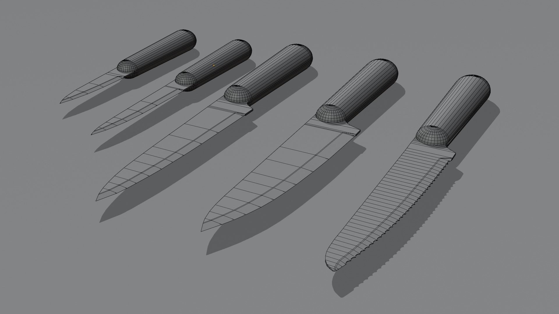 Kitchen Knife Set Low-poly 3D model_1