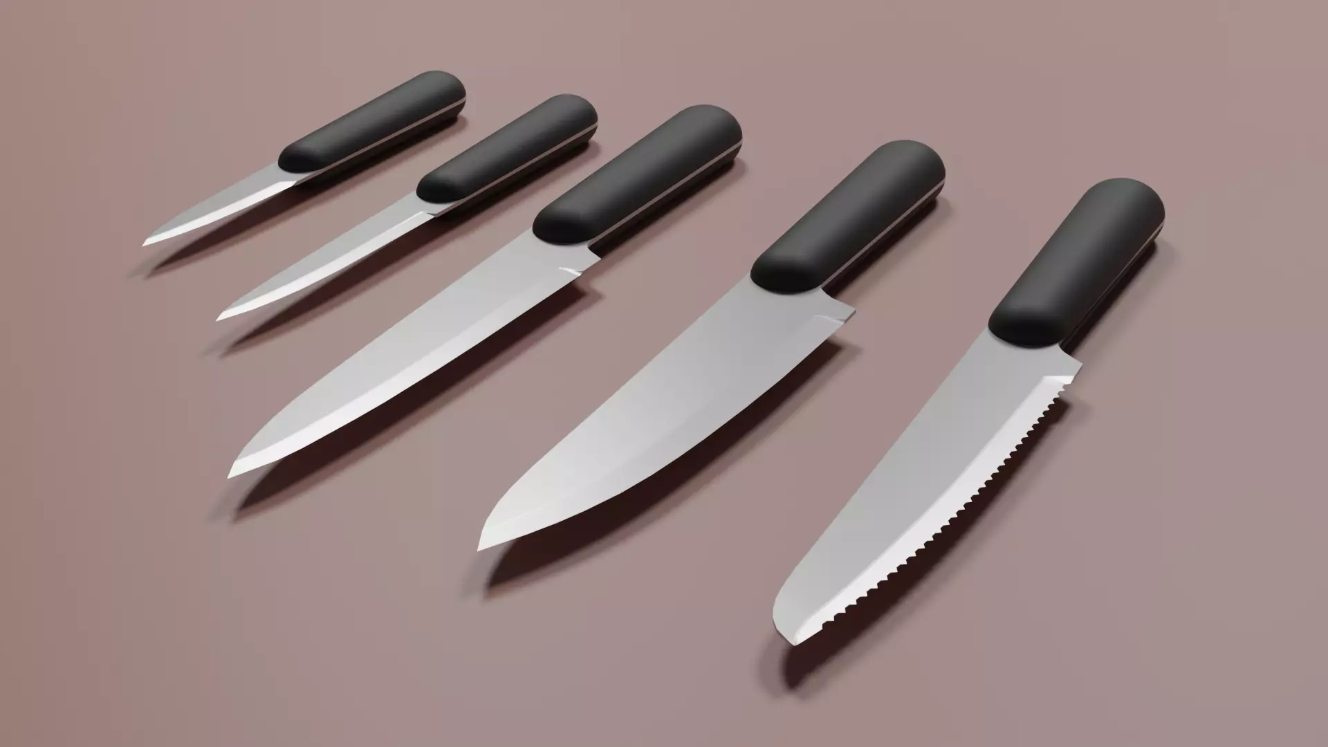 Kitchen Knife Set Low-poly 3D model_0