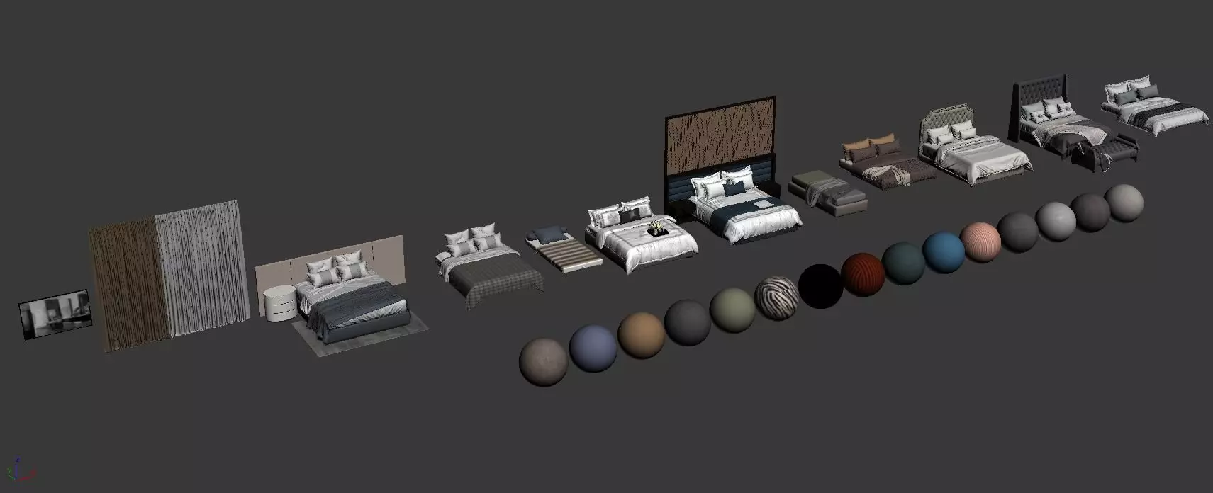 BEDS MODEL COLLECTION bedroom with different furniture 3D model