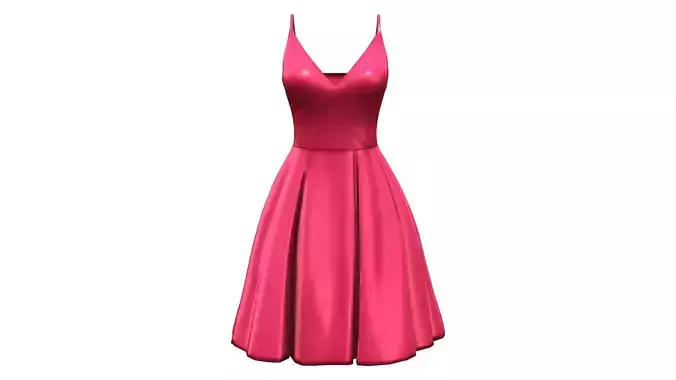 A-Line V-Neck Knee Length Satin Dress Low-poly 3D model