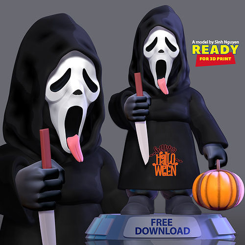 Ghostface halloween figure with pumpkin Free 3D print model
