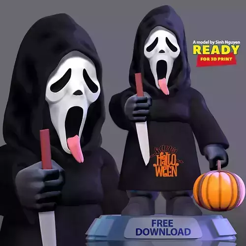 Ghostface halloween figure with pumpkin Free 3D print model