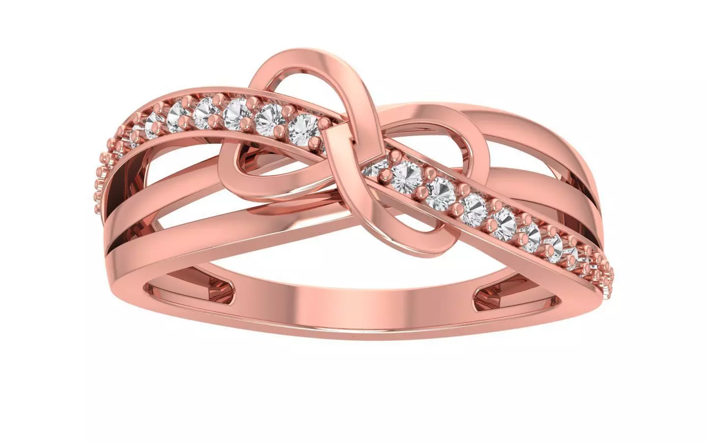 Engagement Wedding Solitaire Bypass Three Band Heart Ring 3D print model_0