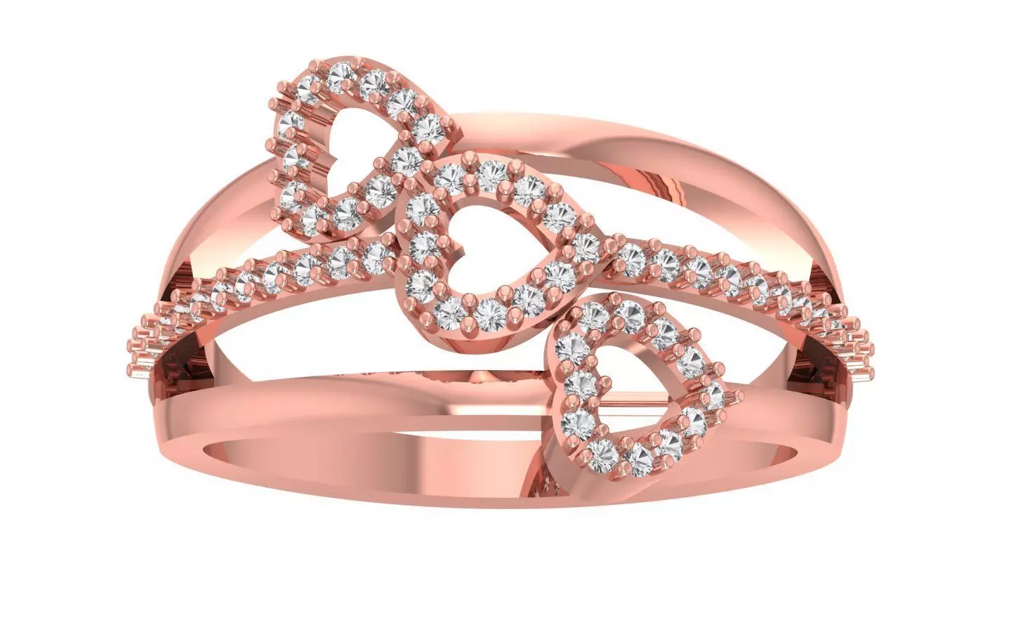 Engagement Wedding Solitaire Three Band Heart Ring 3D print model_0