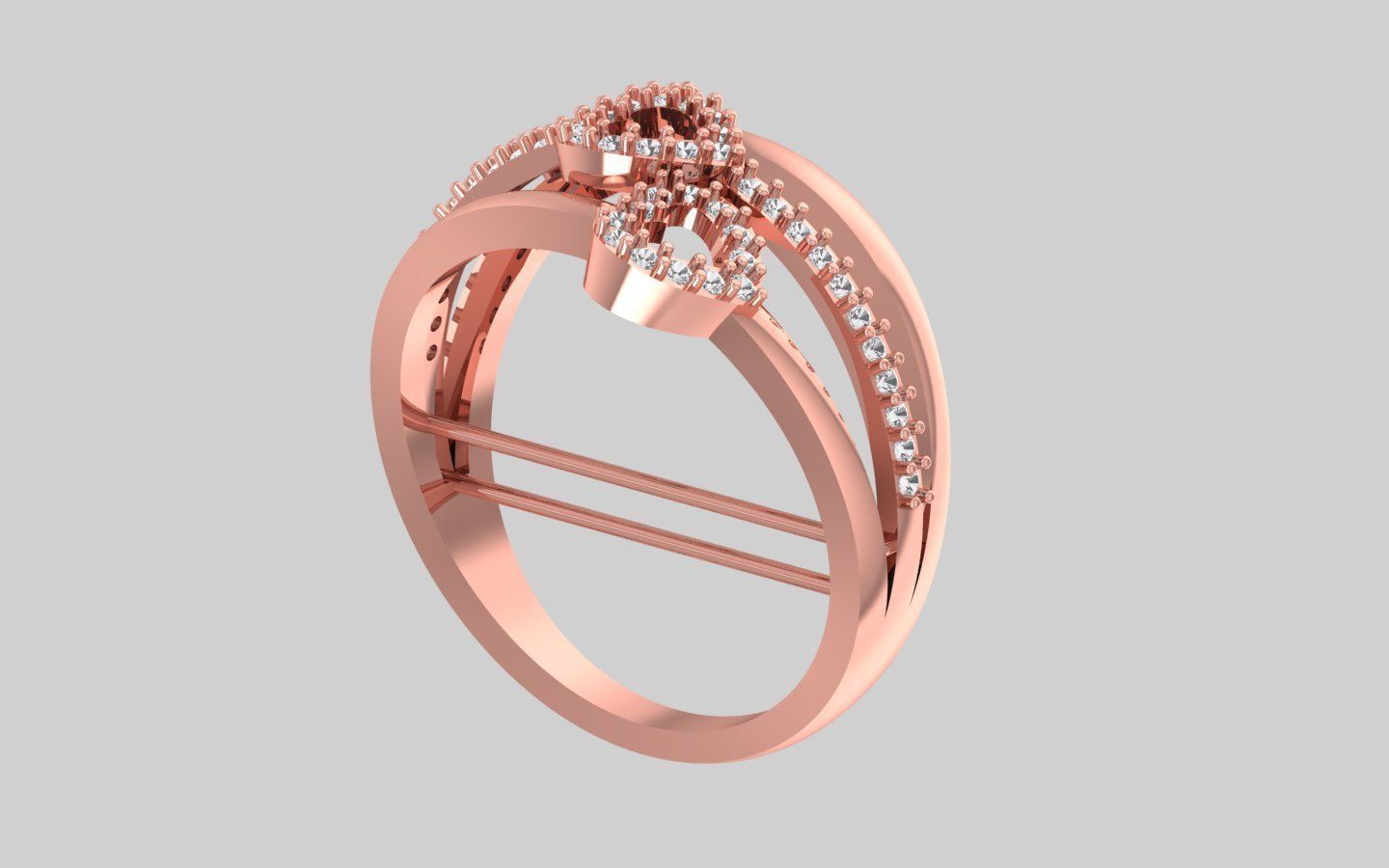 Engagement Wedding Solitaire Three Band Heart Ring 3D print model_2