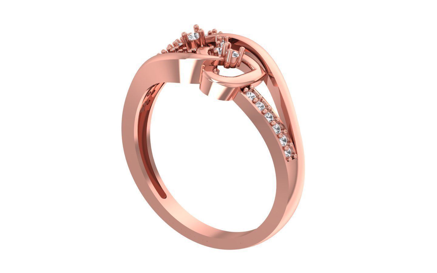 Engagement Wedding Solitaire Double Band Heart Ring 3D print model_2