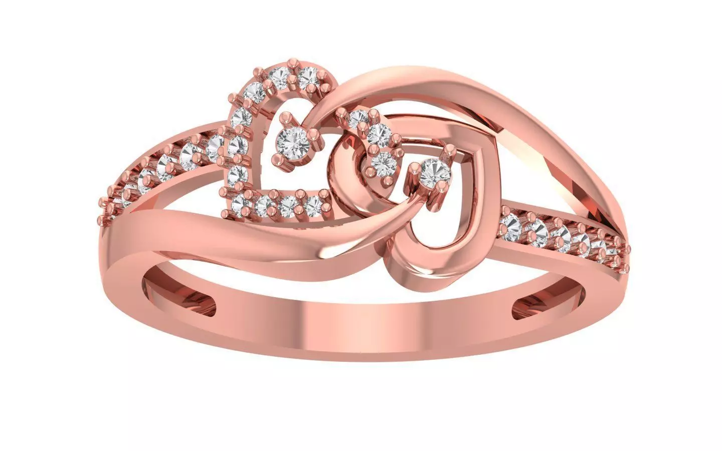 Engagement Wedding Solitaire Double Band Heart Ring 3D print model_0