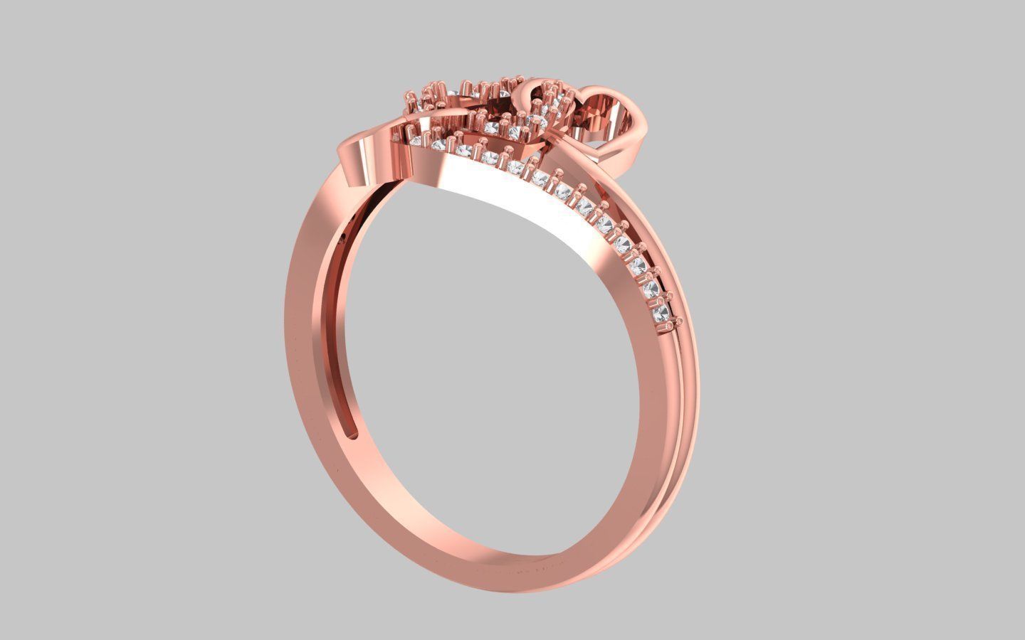 Engagement Wedding Solitaire Double Band Heart Ring 3D print model_1