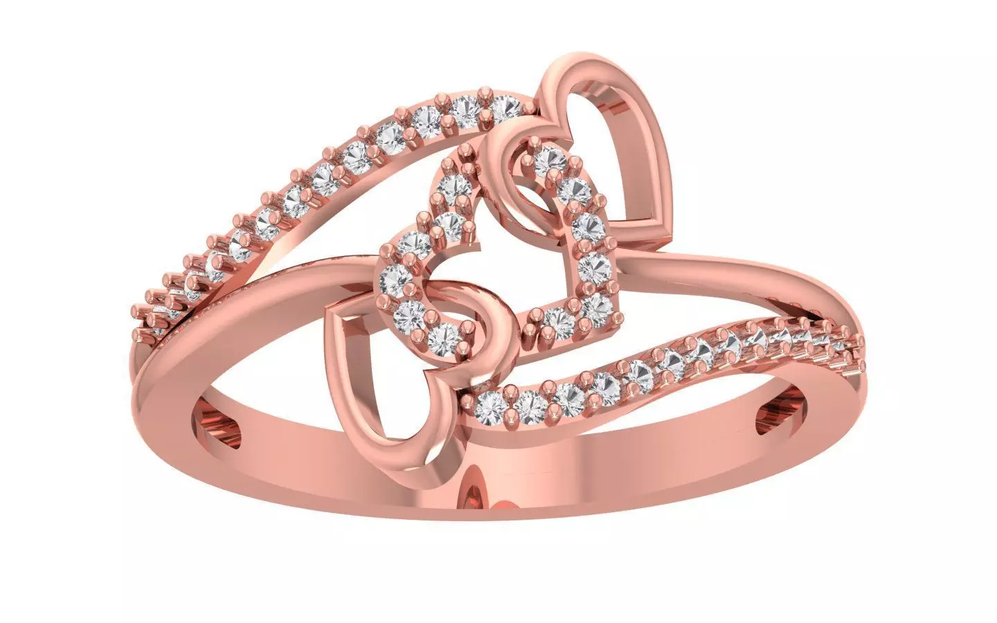 Engagement Wedding Solitaire Double Band Heart Ring 3D print model_0