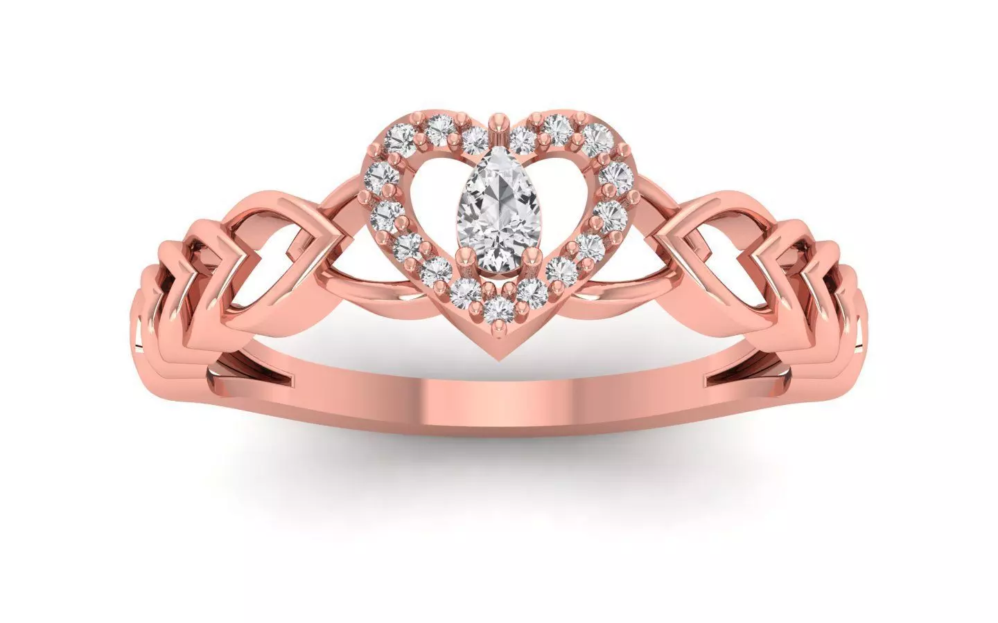 Engagement Wedding Solitaire Heart Ring 3D print model_0