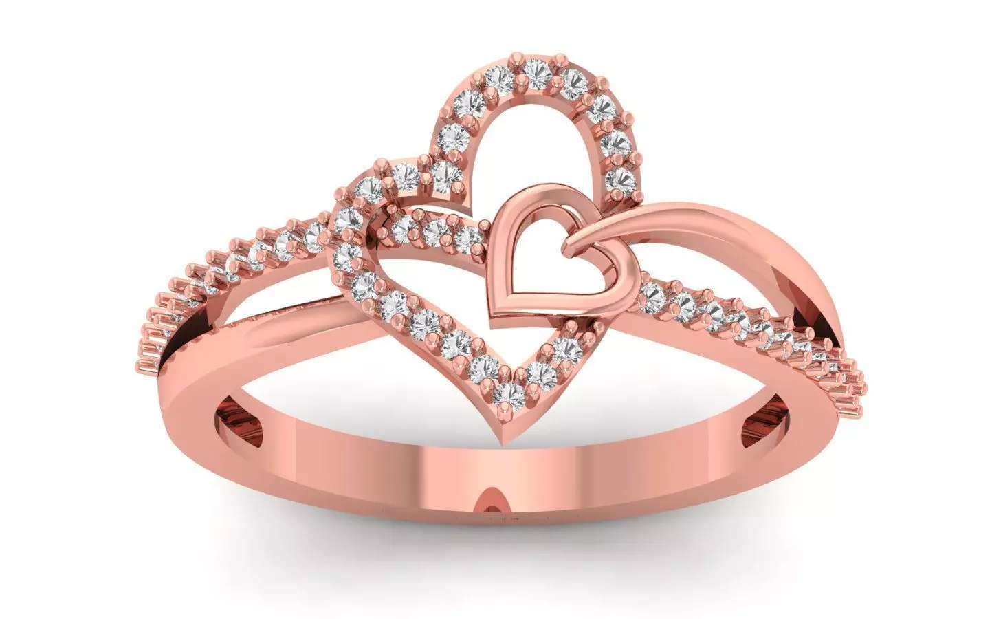 Engagement Wedding Solitaire Double Band Heart Ring 3D print model_0