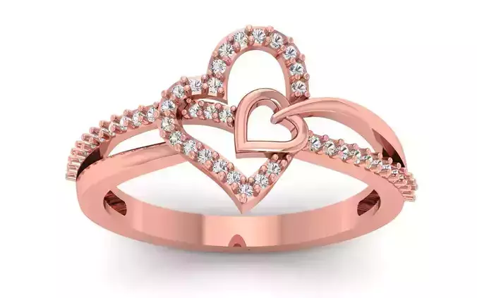 Engagement Wedding Solitaire Double Band Heart Ring 3D print model