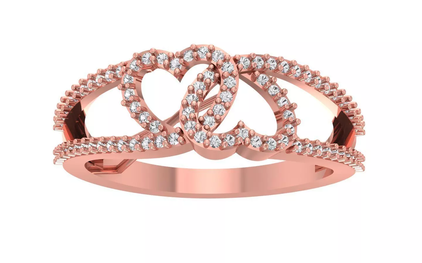 Engagement Wedding Solitaire Double Band Heart Ring 3D print model_0