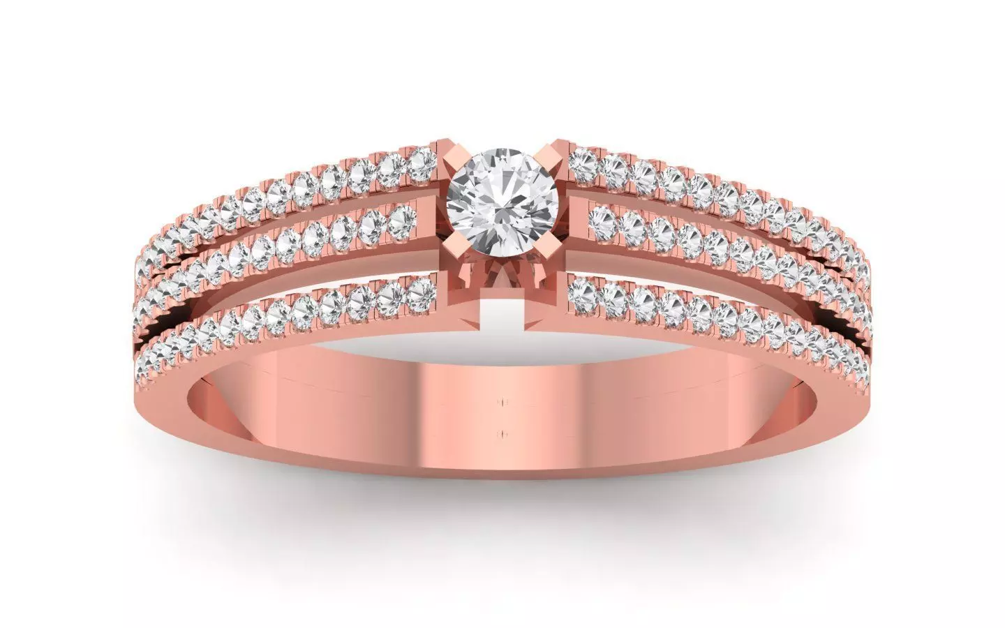  Engagement Wedding Solitaire Three Band Ring 3D print model_0