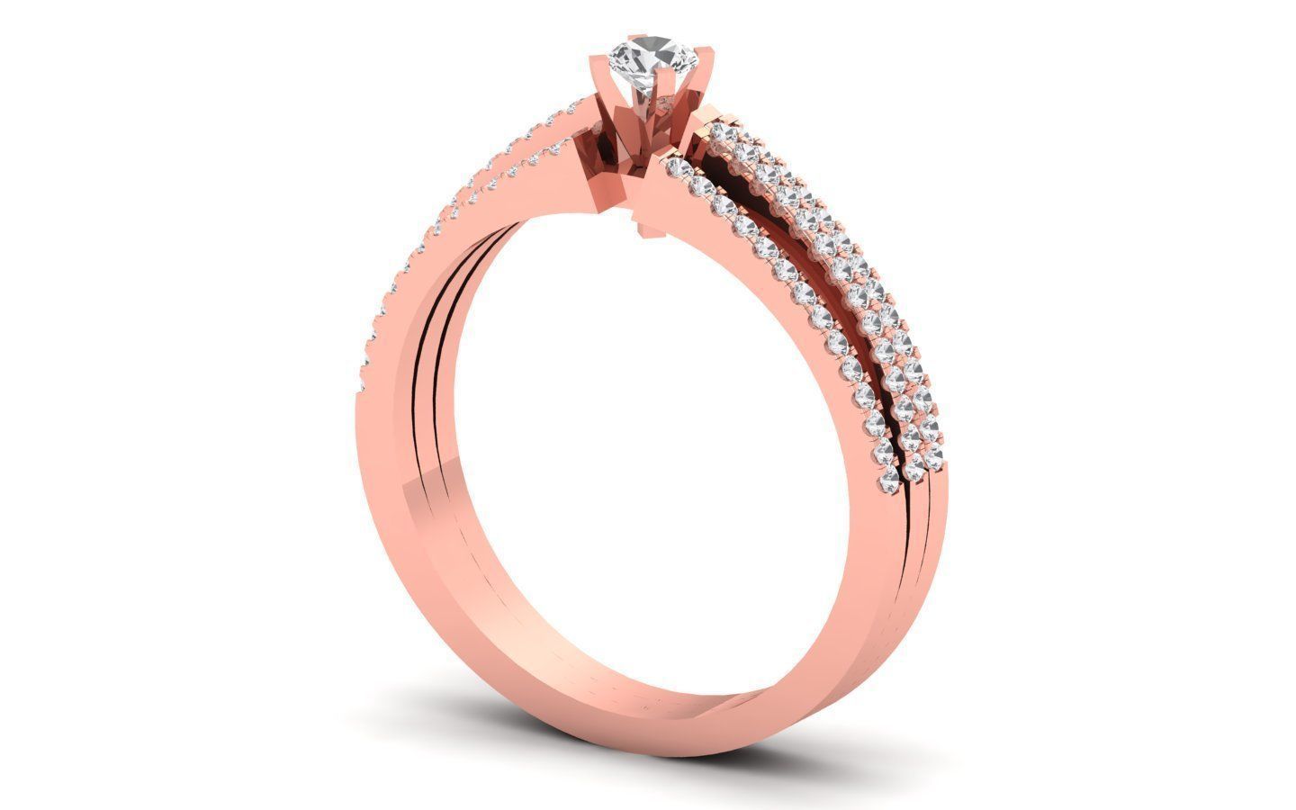  Engagement Wedding Solitaire Three Band Ring 3D print model_1