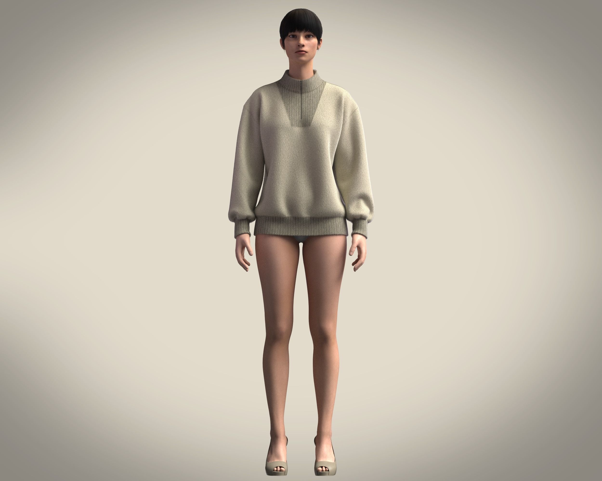 Half Zipper Funnel Neck Jumper 3D model_6