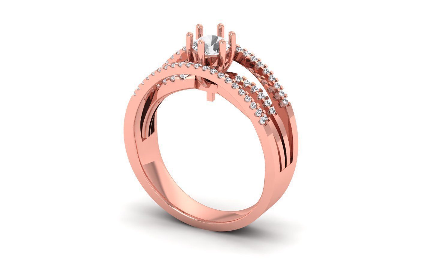  Engagement Wedding Solitaire Four Band Ring 3D print model_1