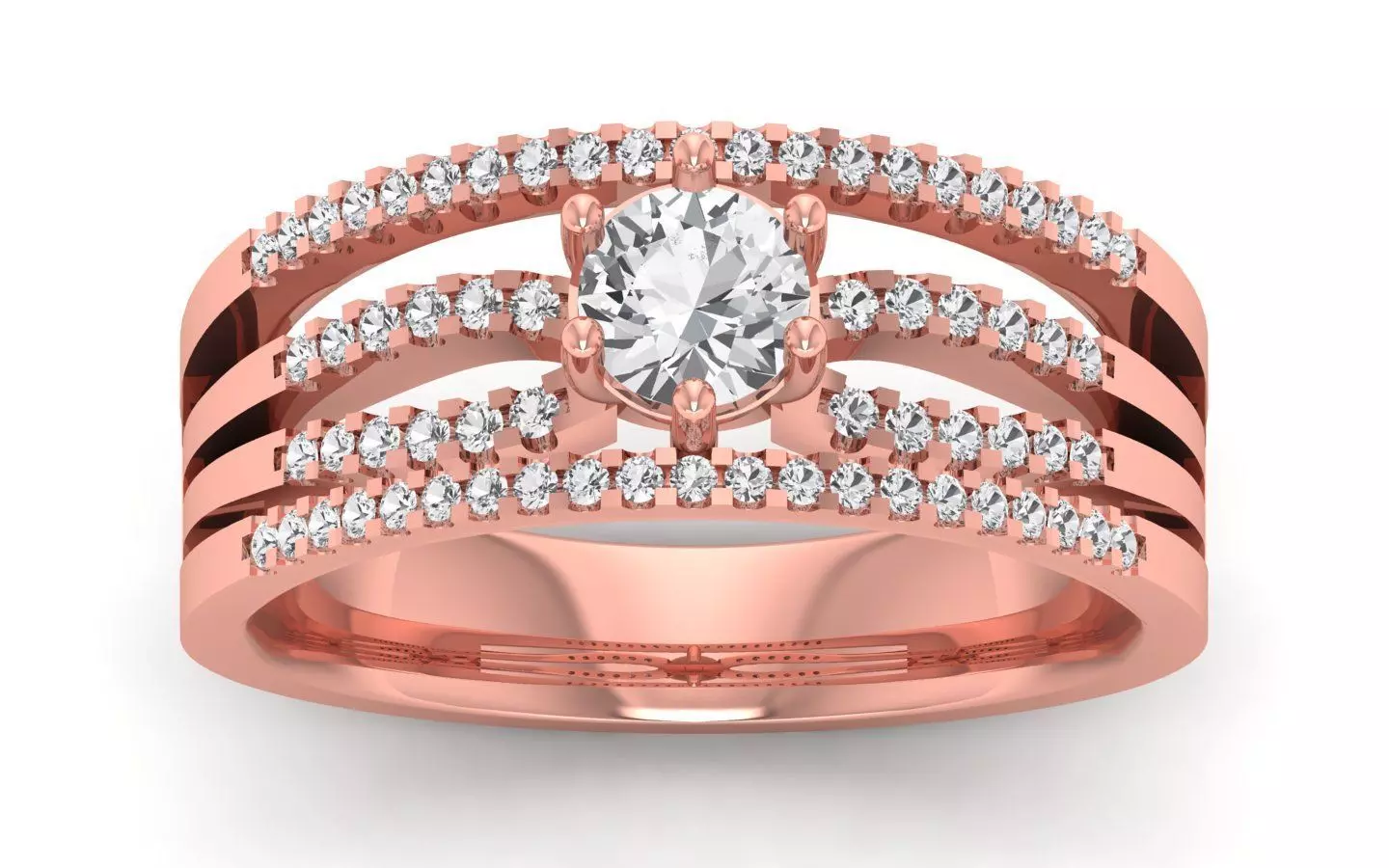  Engagement Wedding Solitaire Four Band Ring 3D print model_0