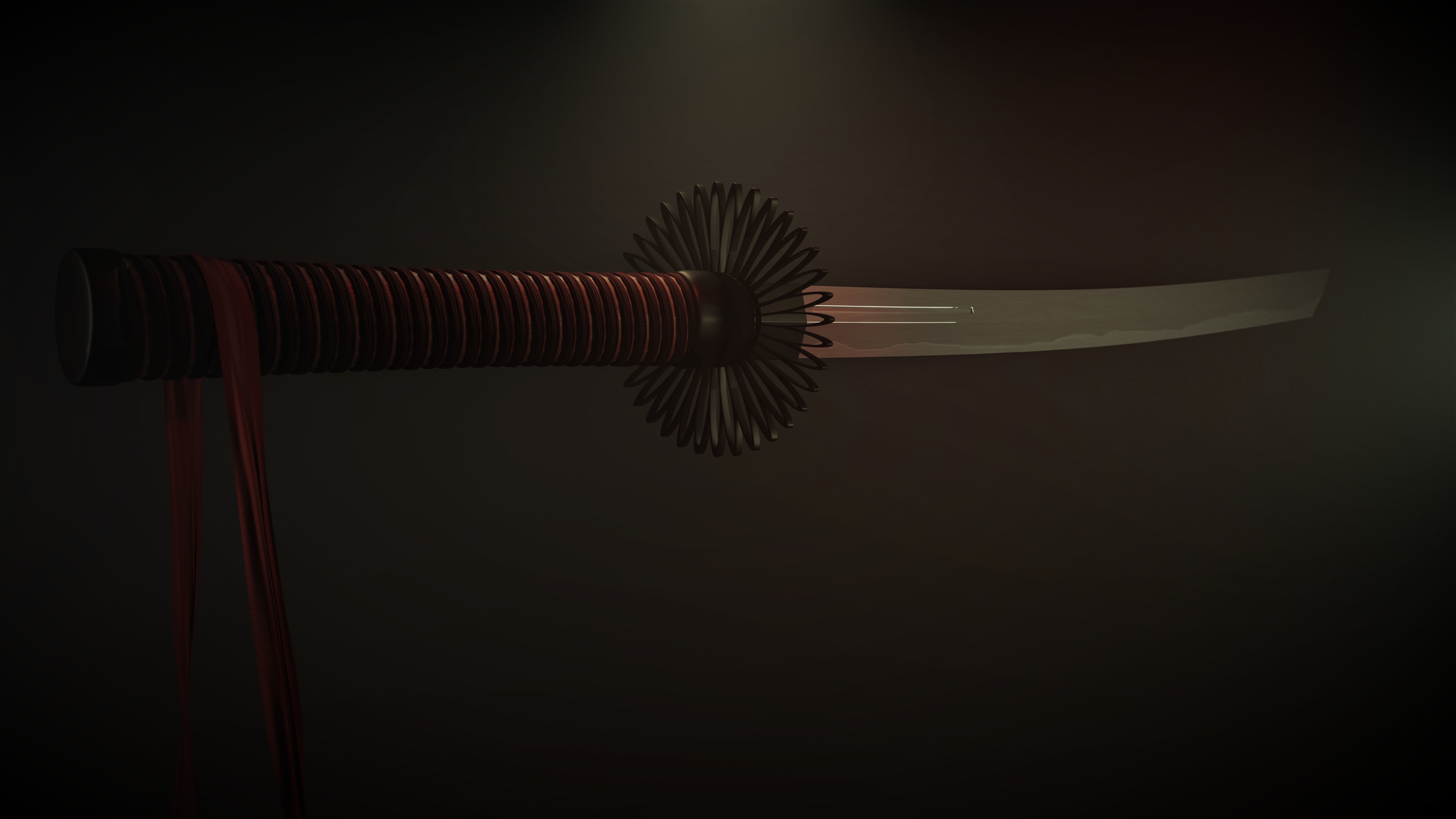Katana 3D model - Kiki Gata Tsuba Low-poly 3D model_1