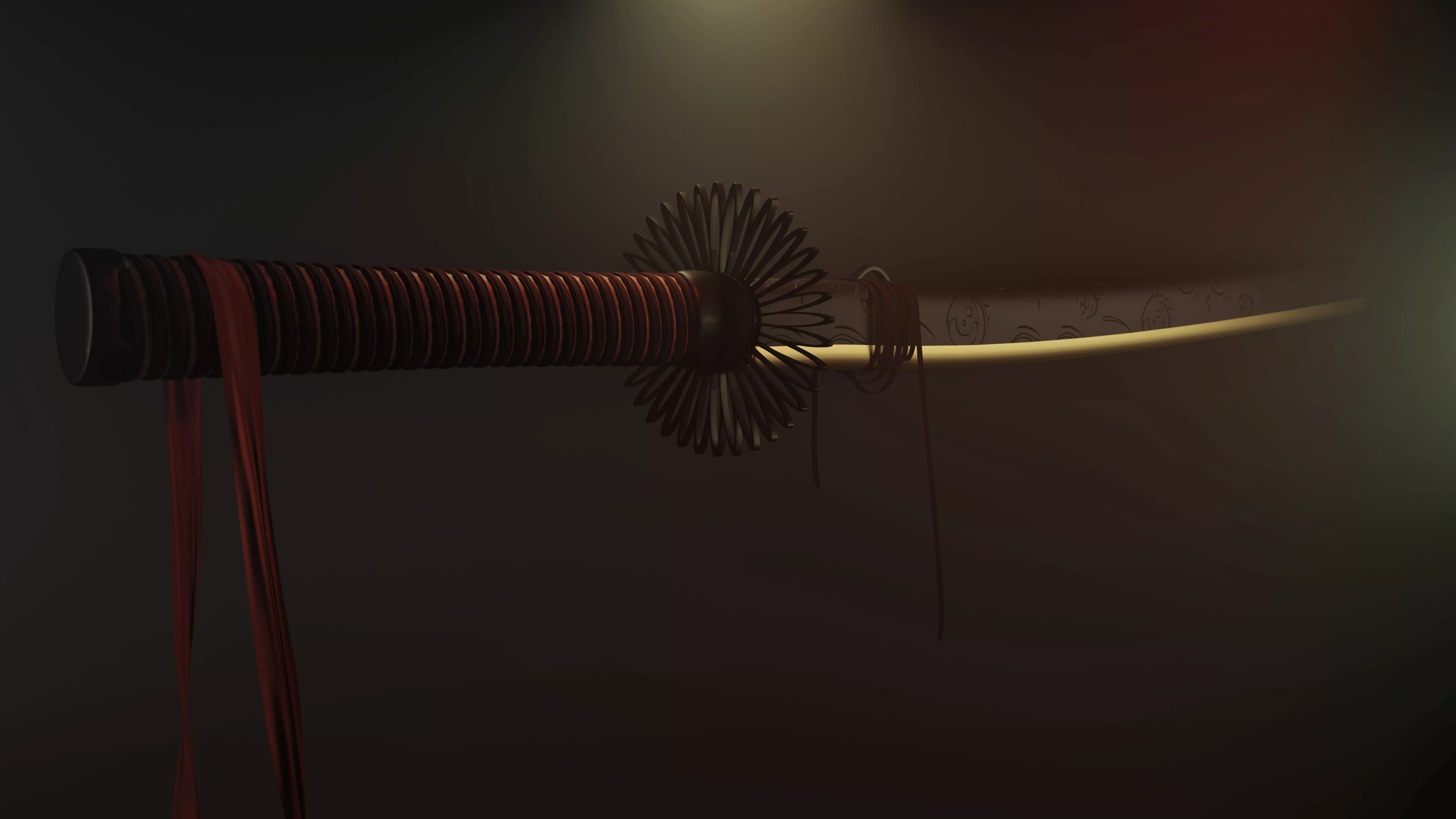 Katana 3D model - Kiki Gata Tsuba Low-poly 3D model_0
