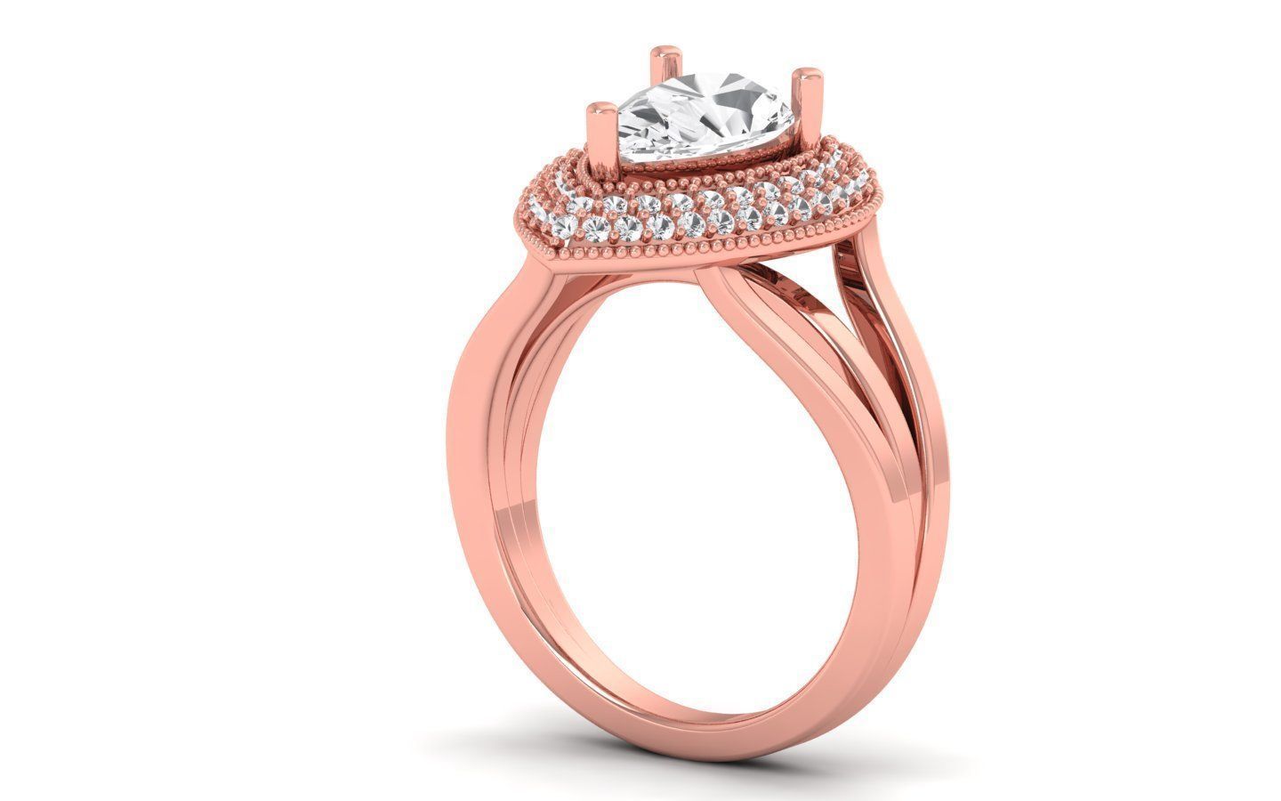  Engagement Wedding Solitaire Three Band Ring 3D print model_1