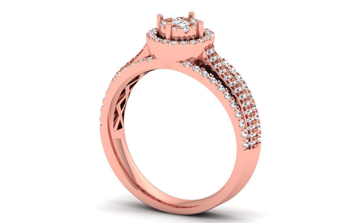  Engagement Wedding Solitaire Four Band Ring 3D print model_1