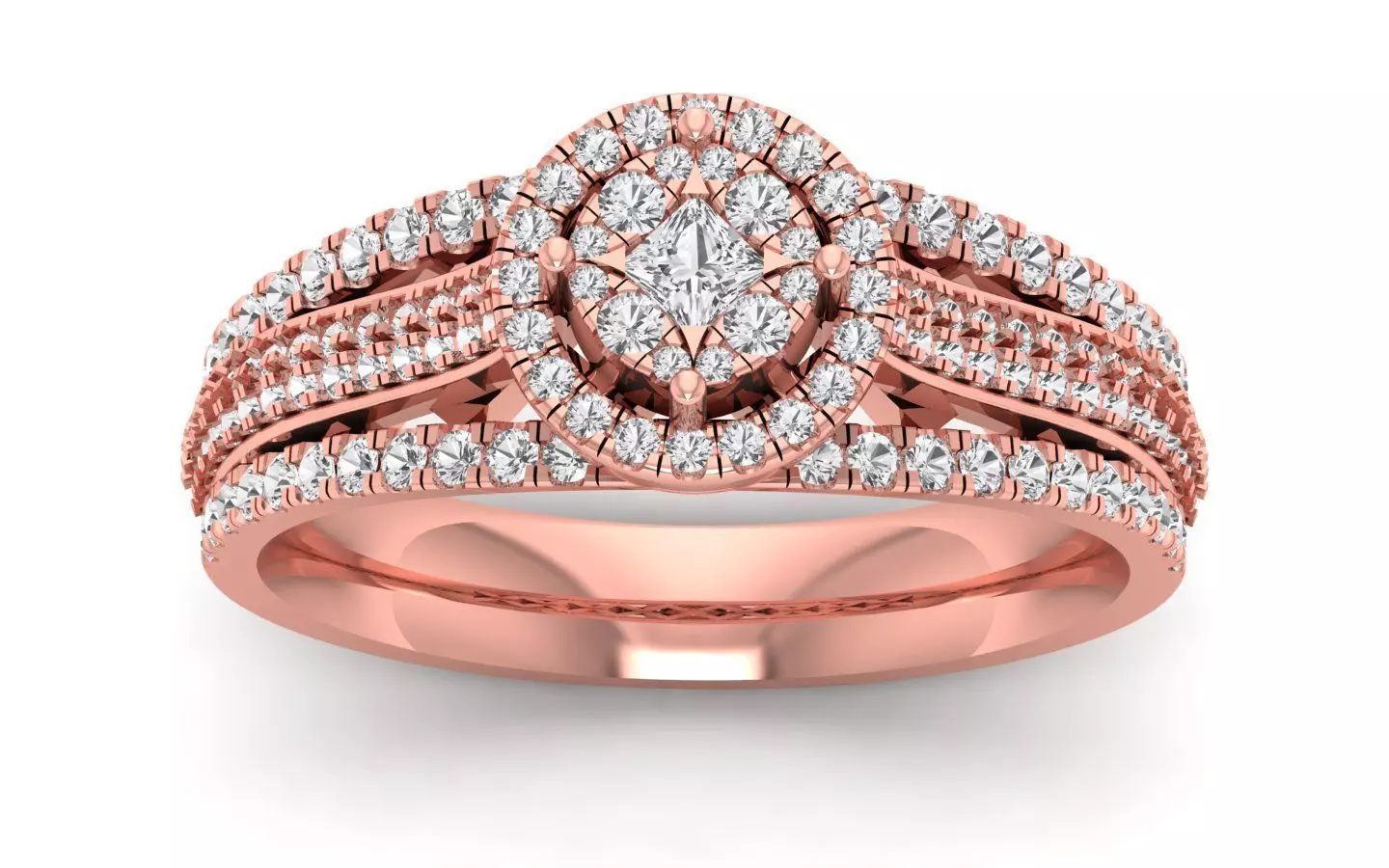  Engagement Wedding Solitaire Four Band Ring 3D print model_0