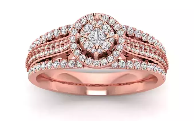  Engagement Wedding Solitaire Four Band Ring 3D print model