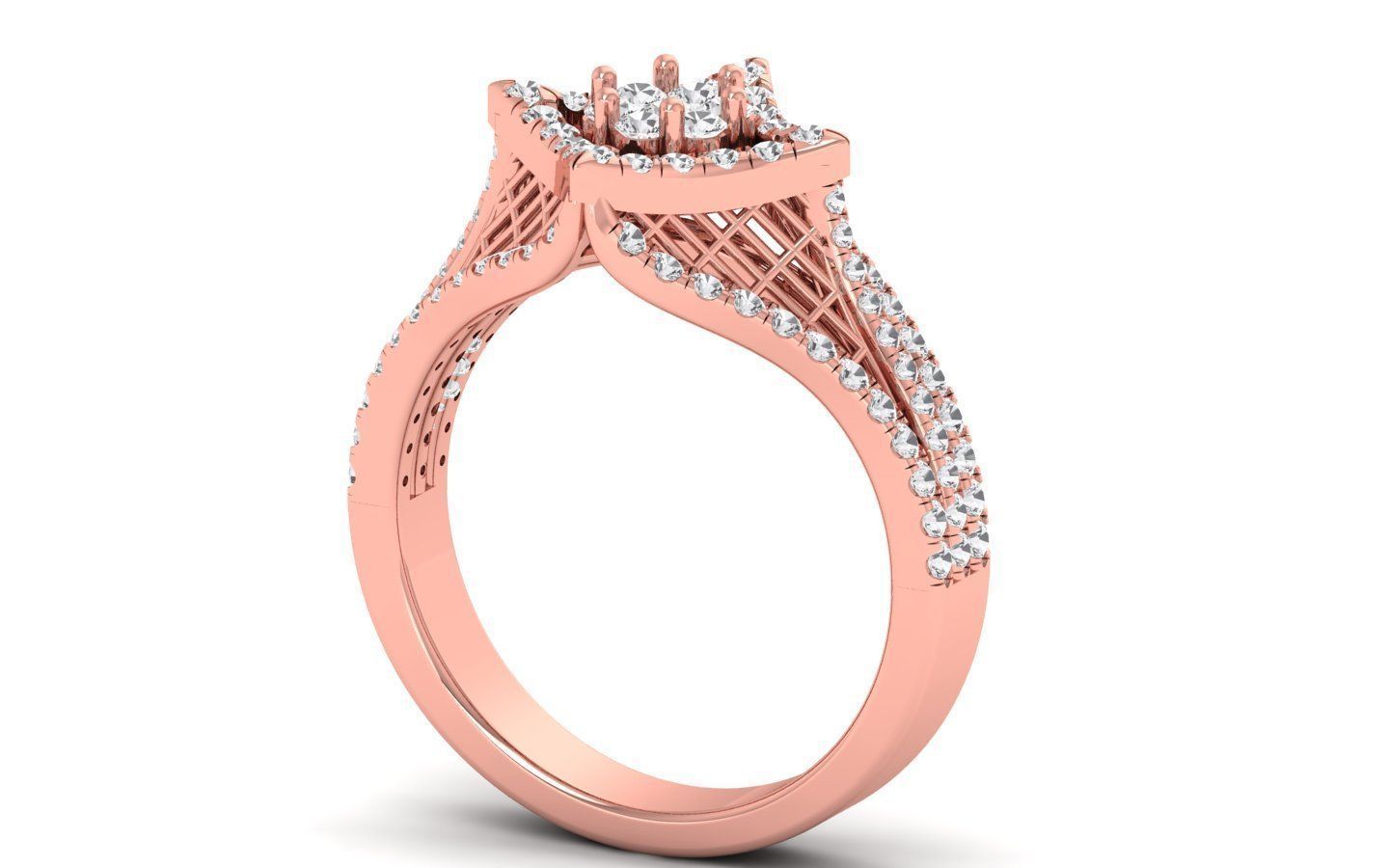  Engagement Wedding Solitaire Three Band Ring 3D print model_1