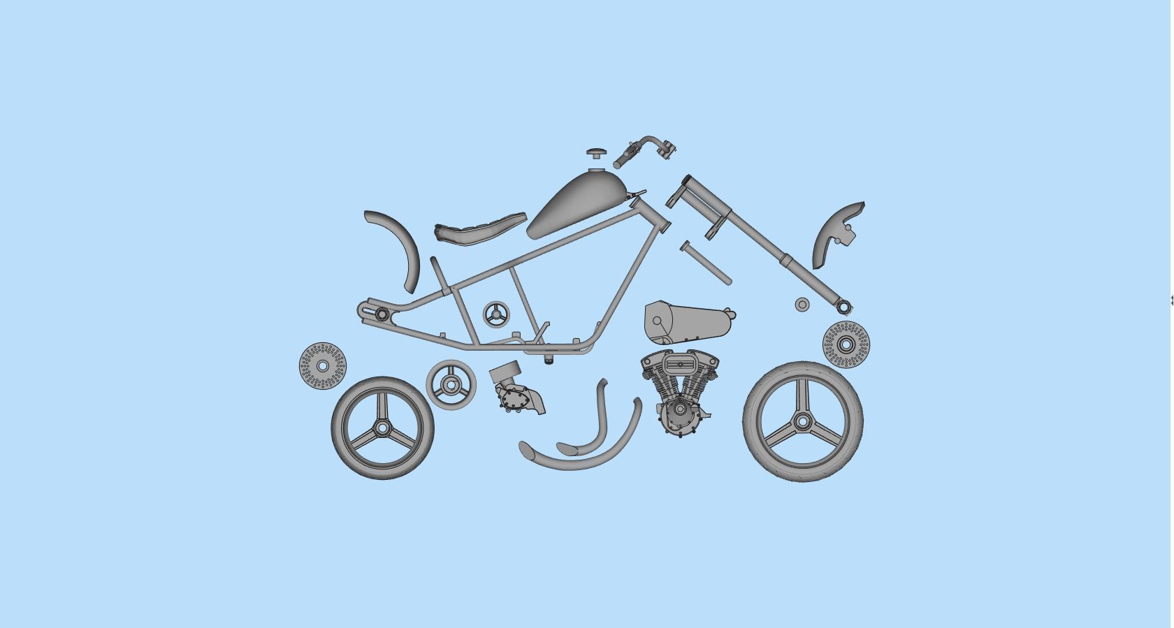 Chopper custom biker motorcycle  STL printable 3D print model_4