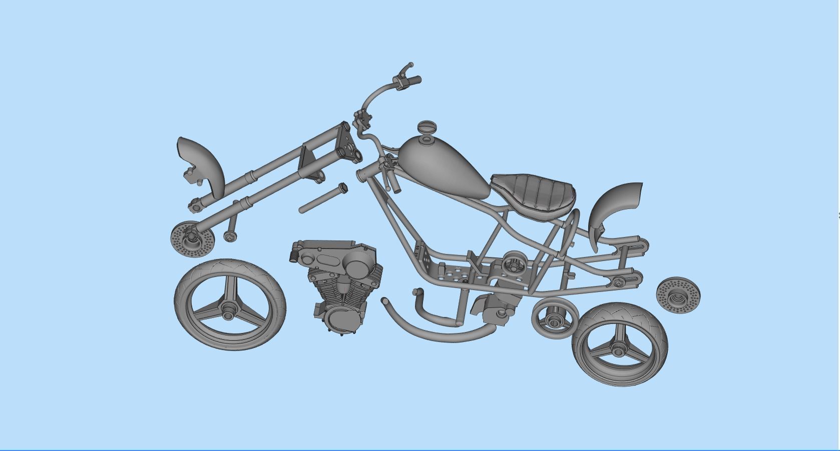 Chopper custom biker motorcycle  STL printable 3D print model_5