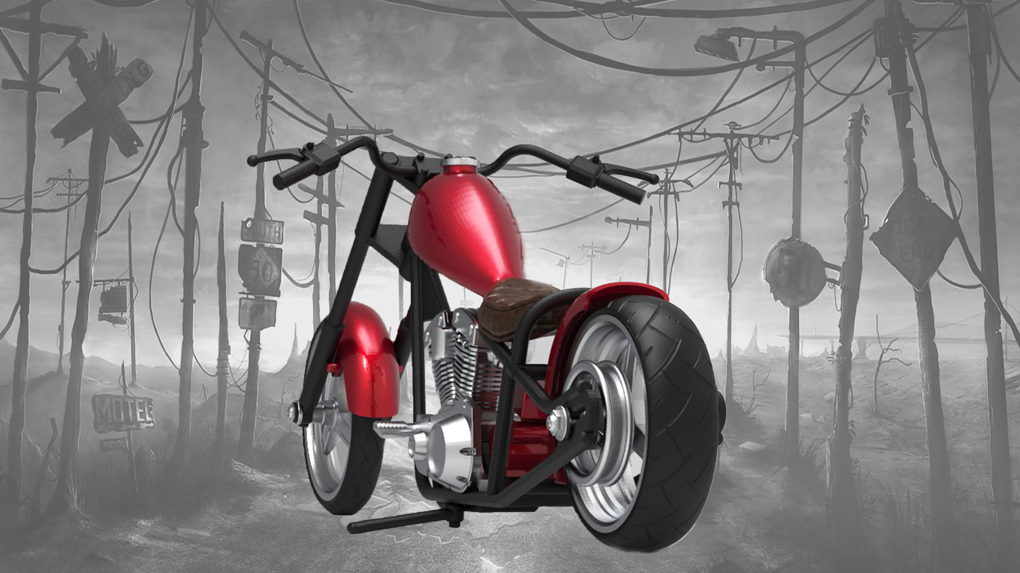 Chopper custom biker motorcycle  STL printable 3D print model_3