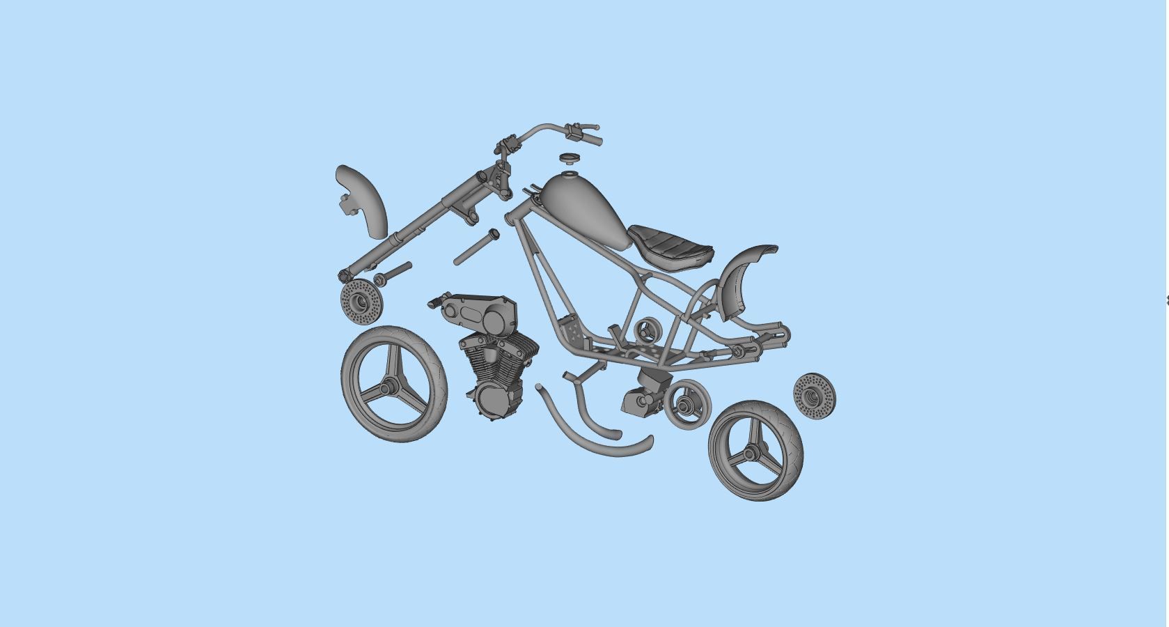 Chopper custom biker motorcycle  STL printable 3D print model_12