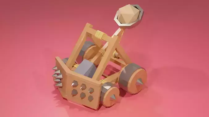 Catapult Low Poly 3d Model wooden cannon