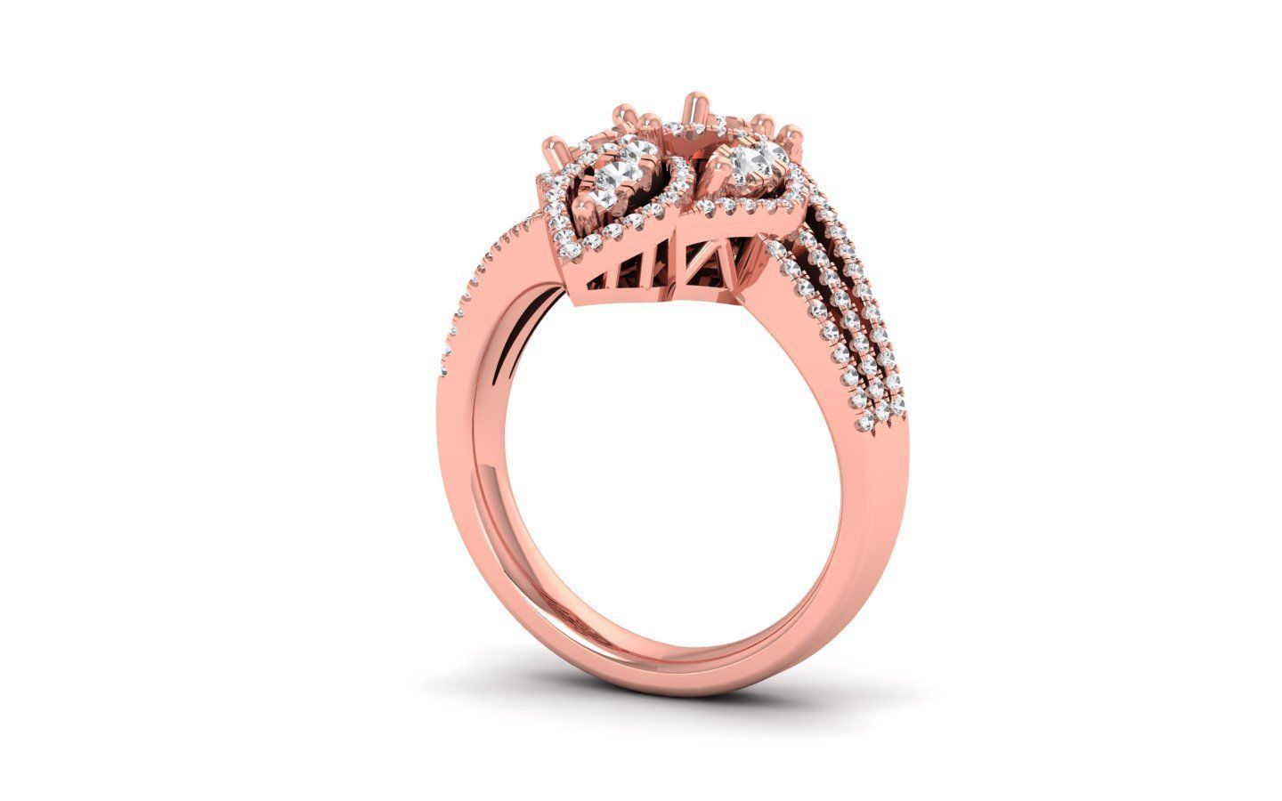  Engagement Wedding Solitaire Three Band Ring 3D print model_1