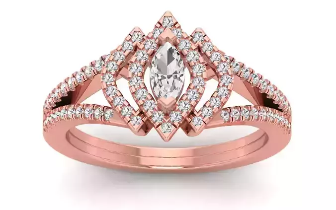 Marquise Diamond Solitaire Double Band Ring 3D print model