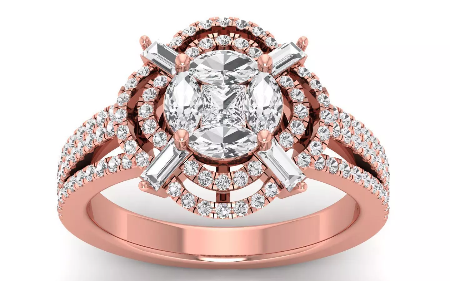  Engagement Wedding Solitaire Three Band Ring 3D print model_0