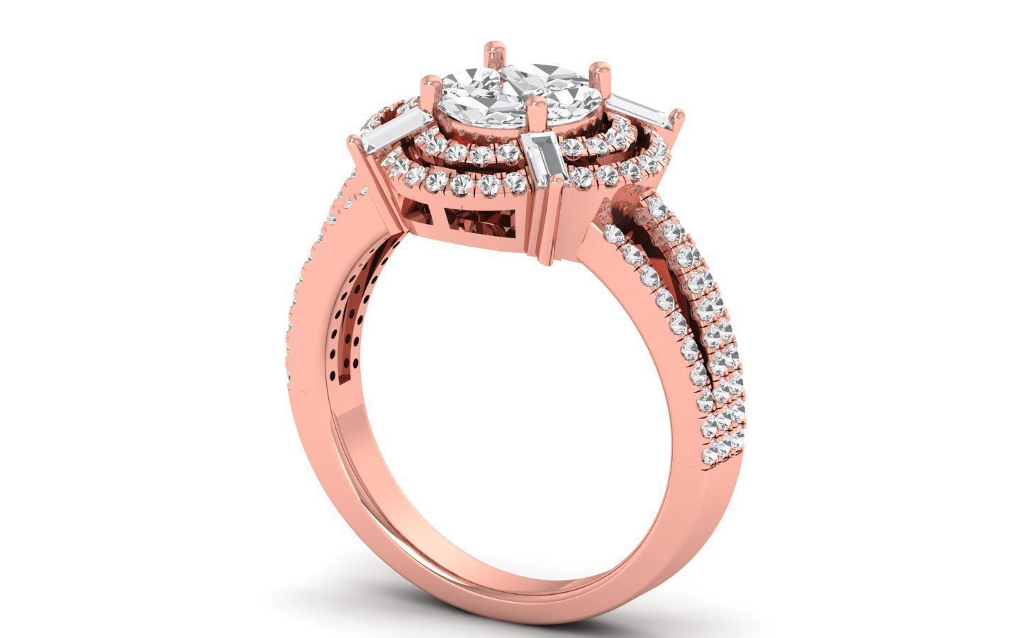  Engagement Wedding Solitaire Three Band Ring 3D print model_2