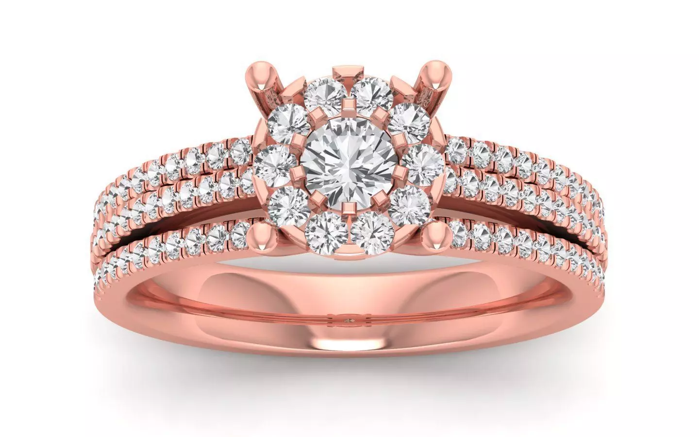  Engagement Wedding Solitaire Three Band Ring 3D print model_0