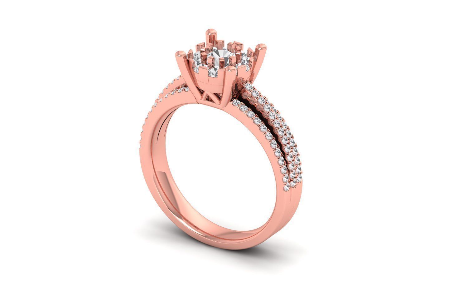  Engagement Wedding Solitaire Three Band Ring 3D print model_2