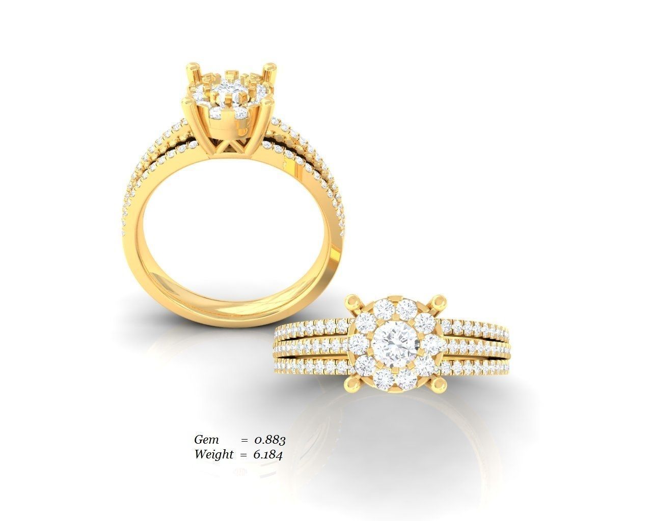  Engagement Wedding Solitaire Three Band Ring 3D print model_3