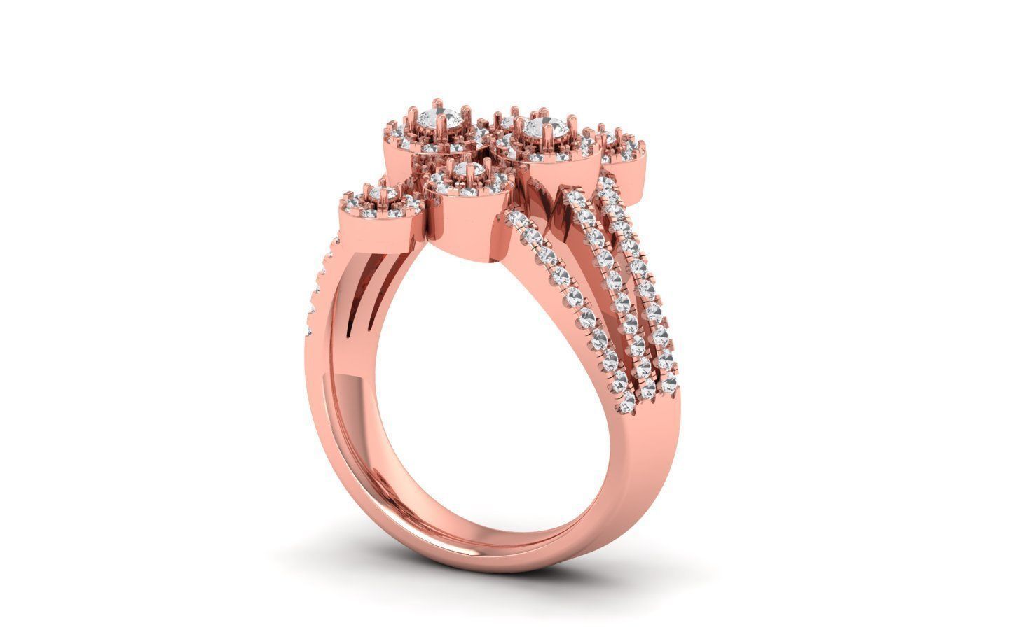  Engagement Wedding Solitaire Three Band Ring 3D print model_1